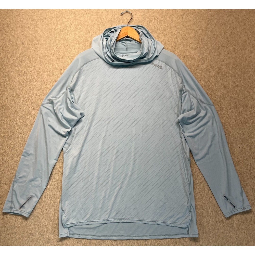 NRS Mens Varial Hoodie Light Blue Long Sleeve Silkweight UPF 50+ Sun L